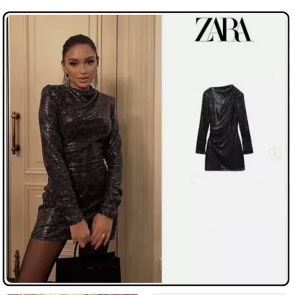 Zara Black Sequin Party Dress - Picture 6 of 16